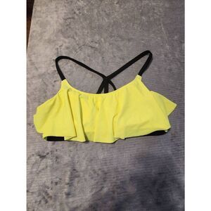Victoria's Secret PINK Size L Flounce Racetrack Bikini Top Yellow Black